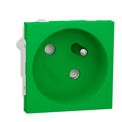 Unica - prise de courant 2P+T - 16A - 250Vca - standard fran�ais - 45� - raccordement rapide traversant - Vert - m�canisme seul