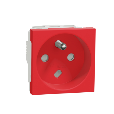 Unica - prise de courant 2P+T - 16A - 250Vca - standard fran�ais - 90� - bornier � vis - d�trompage m�canique - Rouge - m�canisme seul