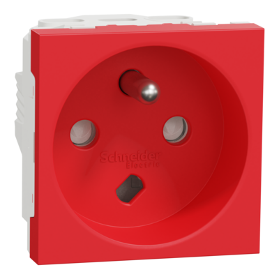 Unica - prise de courant 2P+T - 16A - 250Vca - standard fran�ais - 90� - sp�ciale goulotte OptiLine - connexion rapide - d�trompage m�canique - Rouge - m�canisme seul