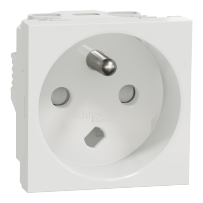 Unica - prise de courant 2P+T - 16A - 250Vca - standard fran�ais - 90� - bornier � vis - d�trompage m�canique - Blanc - m�canisme seul