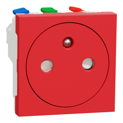 Unica - prise de courant 2P+T - 16A - 250Vca - standard fran�ais - 90� - affleurant - raccordement rapide - Rouge - m�canisme seul