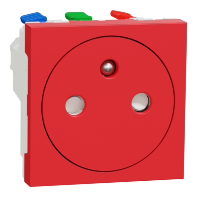 Unica - prise de courant 2P+T - 16A - 250Vca - standard fran�ais - 90� - sp�ciale goulotte OptiLine - affleurant - connexion rapide - Rouge - m�canisme seul