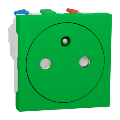 Unica - prise de courant 2P+T - 16A - 250Vca - standard fran�ais - 90� - affleurant - raccordement rapide - Vert - m�canisme seul