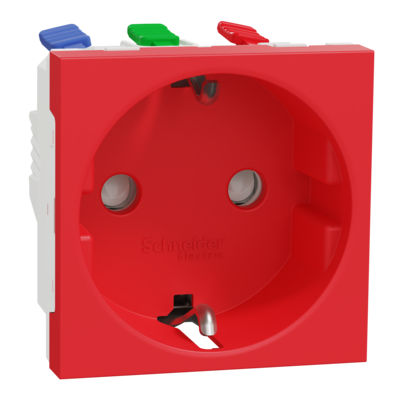 Unica - prise de courant 2P+T - 16A - 250Vca - standard allemand - connexion rapide - Rouge - m�canisme seul