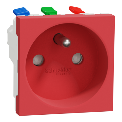 Unica - prise de courant 2P+T - 16A - 250Vca - standard fran�ais - 90� - raccordement rapide traversant - Rouge - m�canisme seul