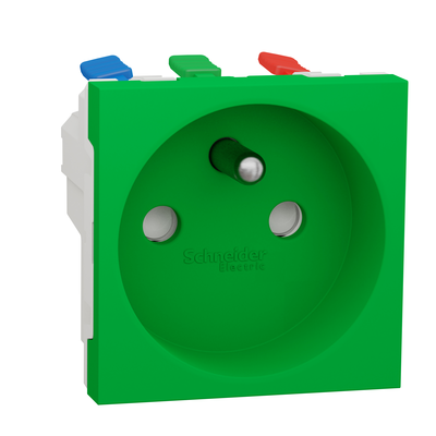 Unica - prise de courant 2P+T - 16A - 250Vca - standard fran�ais - 90� - raccordement rapide traversant - Vert - m�canisme seul