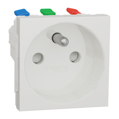Unica - prise de courant 2P+T - 16A - 250Vca - standard fran�ais - 90� - raccordement rapide traversant - Blanc antimicrobien - m�canisme seul
