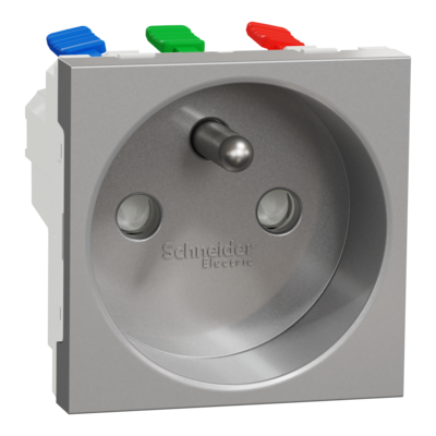 Unica - prise de courant 2P+T - 16A - 250Vca - standard fran�ais - 90� - raccordement rapide traversant - Alu - m�canisme seul
