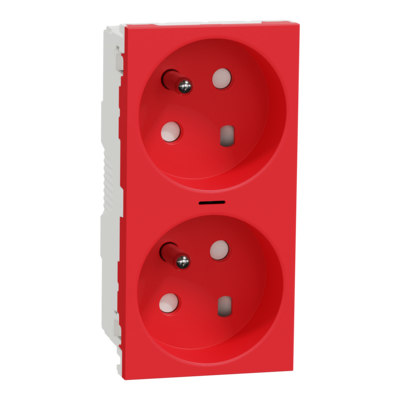 Unica - prise de courant double lumineuse 2P+T - 16A - 250Vca - standard fran�ais - 45� - d�trompage m�canique - Rouge - m�canisme seul