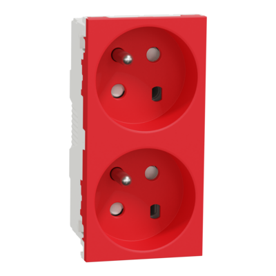 Unica - prise de courant double 2P+T - 16A - 250Vca - standard fran�ais - 45� - sp�ciale goulotte OptiLine - connexion rapide - d�trompage m�canique - Rouge - m�canisme seul