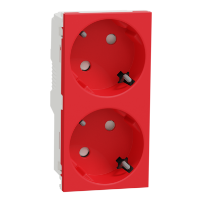 Unica - prise de courant double 2P+T - 16A - 250Vca - standard allemand - 45� - bornier � vis - Rouge - m�canisme seul