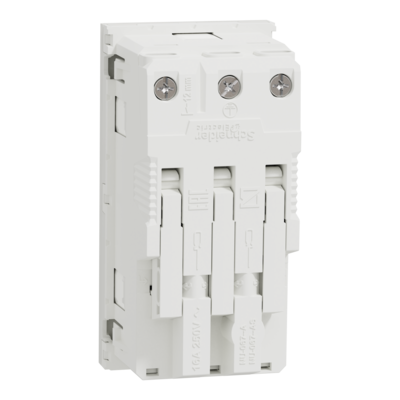 Unica - prise de courant double 2P+T - 16A - 250Vca - standard allemand - 45� - bornier � vis - Blanc - m�canisme seul