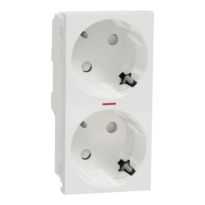 Unica - prise de courant double lumineuse 2P+T - 16A - 250Vca - standard allemand - 45� - bornier � vis - Blanc - m�canisme seul