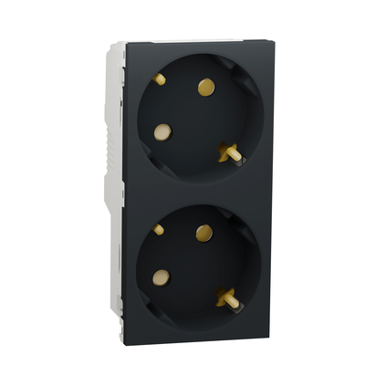 Unica - prise de courant double 2P+T - 16A - 250Vca - standard allemand - 45� - bornier � vis - Anthracite - m�canisme seul