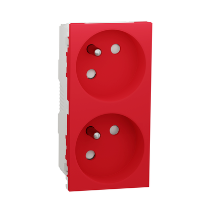 Unica - prise de courant double 2P+T - 16A - 250Vca - standard fran�ais - 45� - connexion rapide - Rouge - m�canisme seul