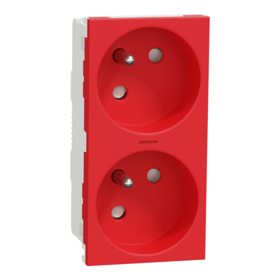 Unica - prise de courant double lumineuse 2P+T - 16A - 250Vca - standard fran�ais - 45� - connexion rapide - Rouge - m�canisme seul