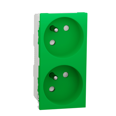 Unica - prise de courant double 2P+T - 16A - 250Vca - standard fran�ais - 45� - connexion rapide - Vert - m�canisme seul