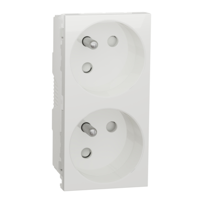 Unica - prise de courant double 2P+T - 16A - 250Vca - standard fran�ais - 45� - connexion rapide - Blanc - m�canisme seul