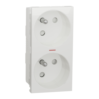 Unica - prise de courant double lumineuse 2P+T - 16A - 250Vca - standard fran�ais - 45� - connexion rapide - Blanc - m�canisme seul