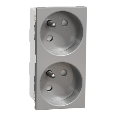 Unica - prise de courant double 2P+T - 16A - 250Vca - standard fran�ais - 45� - connexion rapide - Alu - m�canisme seul