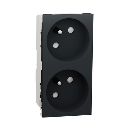 Unica - prise de courant double 2P+T - 16A - 250Vca - standard fran�ais - 45� - connexion rapide - Anthracite - m�canisme seul