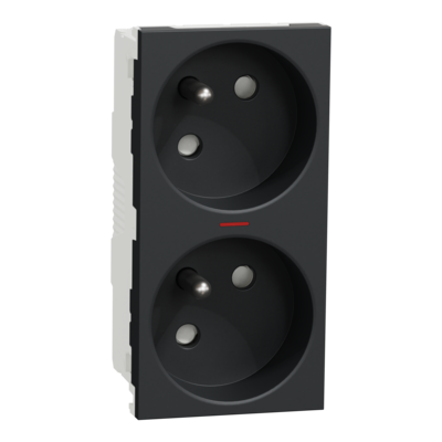 Unica - prise de courant double lumineuse 2P+T - 16A - 250Vca - standard fran�ais - 45� - connexion rapide - Anthracite - m�canisme seul