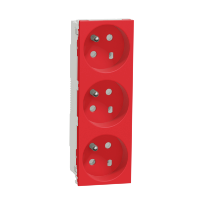 Unica - prise de courant triple 2P+T - 16A - 250Vca - standard fran�ais - 45� - d�trompage m�canique - Rouge - m�canisme seul