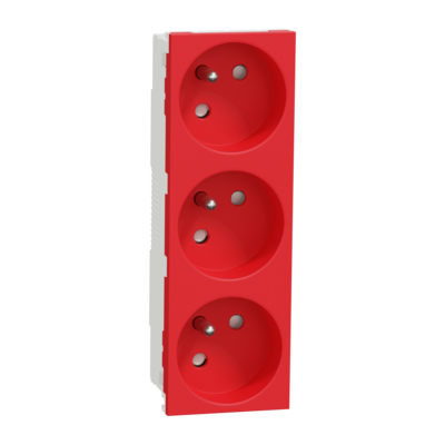 Unica - prise de courant triple 2P+T - 16A - 250Vca - standard fran�ais - 45� - Rouge - m�canisme seul