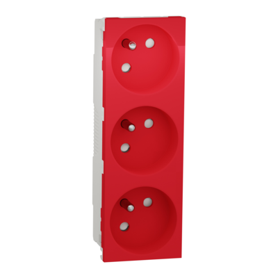 Unica - prise de courant triple 2P+T - 16A - 250Vca - standard fran�ais - sp�ciale goulotte OptiLine - Rouge - m�canisme seul