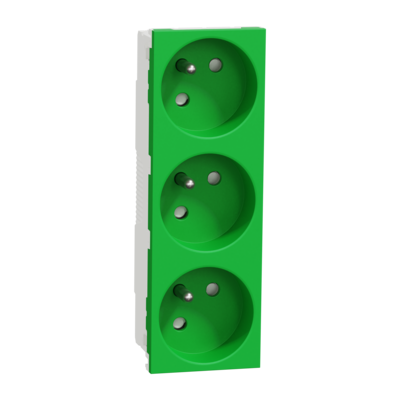 Unica - prise de courant triple 2P+T - 16A - 250Vca - standard fran�ais - 45� - Vert - m�canisme seul