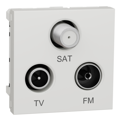 Unica - prise t�l�vision et radio - TV + FM + SAT - 2 modules - Blanc antimicrobien - m�canisme seul