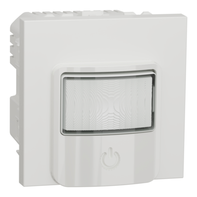Unica - d�tecteur de mouvements avec poussoir - 230V - 10A - Blanc - m�canisme seul - lampe LED 200W / incand 230V 2200W / halog. 230V 2000W / moteur 1P 230V 1000VA / halog. BT 12V transfo elec. 1050VA / transfo ferro-magn. 500VA