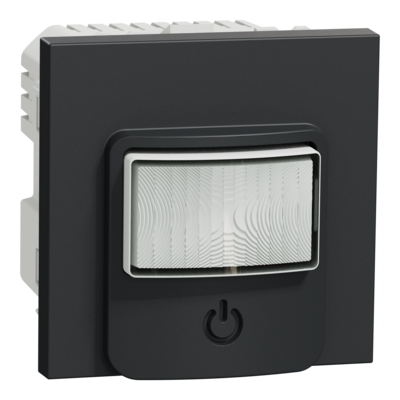 Unica - d�tecteur de mouvements avec poussoir - 230V - 10A - Anthracite - m�canisme seul - lampe LED 200W / incandescente 230V 2200W / halog 230V 2000W / moteur 1P 230V 1000VA / halog. BT 12V transfo elec. 1050VA / transfo ferro-magn. 500VA