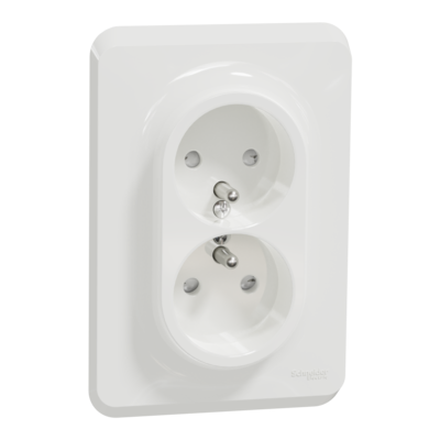 Unica - prise de courant double 2P+T � monter dans une bo�te 1 poste - 16A - 250Vca - standard fran�ais - bornier � vis - Blanc - m�canisme + plaque de finition