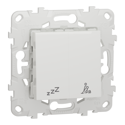 Unica - commande pour indicateur de chambre h�tel - poussoir \'ne pas d�ranger\' + poussoir \'faire le m�nage\' - Blanc - m�canisme + support de fixation