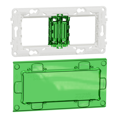 Unica - support de fixation 4 modules / 2 postes avec protection de chantier - plastique
