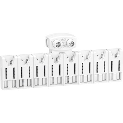 Resi9 XE - r�partiteur avec connecteur - 1P+N - 8 modules de 18 mm - Ie 63A 40�C - Ue 230 V CA Ph/N - CE - Pas de raccordement : 9mm - blanc RAL 9003