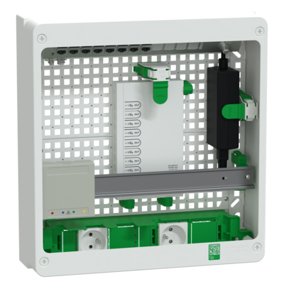 Resi9 Coffret VDI 18M2R - Switch  9ports PoE - 2 prises - grade 3TV 8xRJ45 cat6a