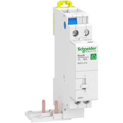 Resi9 XP TL - t�l�rupteur - 2F - Contact auxiliare : sans - 250 V CA 50 Hz - Commande � distance : bouton-poussoir lumineux 3mA - NF - Largeur : 2 pas de 9 mm - blanc RAL 9003 - IP20