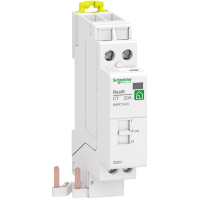 Resi9 XP CT - contacteur heures creuses - 2F - 20A - Tension circuit de commande : 230 V CA 50/60 Hz - commande manuelle et � distance - pr�-�quip� peignable XP - NF - Largeur : 2 pas de 9 mm - blanc RAL 9003 - IP20