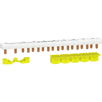 Resi9 XP - Peigne de raccordement - 1P+N - 10 modules de 18 mm - Ie 63A 40�C - Ue 230VCA Ph/N - d�coupable - Livr� avec cache dent de 5 mod. - CE - Pas de raccordement : t�te 18mm | d�part : 9mm - blanc RAL 9003