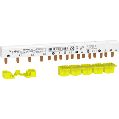 Resi9 XP - Peigne de raccordement - 3P+N - 10 modules de 18 mm - Ie 63A 40�C - Ue 230VCA Ph/N | 400VCA Ph/Ph - d�coupable - Livr� avec cache dent de 5 mod. - CE - Pas de raccordement : t�te 18mm | d�part 9mm - blanc RAL 9003