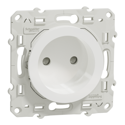 Odace - prise de courant - 2P - blanc (RAL 9003) - brillant - fixation par vis - Raccordement : 1 x 1,5�2 x 4 mm� souple / rigide / multibrin - bornes � vis - 16 A - 250 VCA 50 Hz - NF - IK04 IP21D