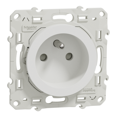 Odace - prise de courant - 2P+T - fran�aise - blanc (RAL 9003) - brillant - fixation par vis - Raccordement : 1 x 1,5�2 x 4 mm� souple / rigide / multibrin - bornes � vis - 16 A - 250 VCA 50 Hz - NF - IK04 IP21D