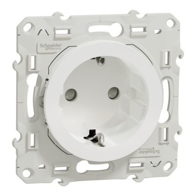 Odace - prise de courant - 2P+T - allemand - blanc (RAL 9003) - brillant - fixation par vis - Raccordement : 1 x 1,5�2 x 4 mm� souple / rigide / multibrin - bornes sans vis - 16 A - 250 VCA 50 Hz - IK04 IP21D