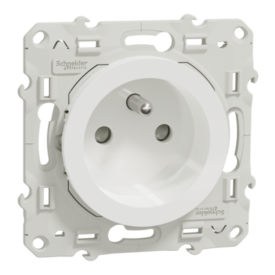 Odace - prise de courant - 2P+T - fran�aise - blanc (RAL 9003) - brillant - fixation par vis - Raccordement : 1 x 1,5�2 x 4 mm� souple / rigide / multibrin - bornes sans vis - 16 A - 250 VCA 50 Hz - NF - IK04 IP21D