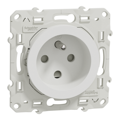 Odace - prise de courant - 2P+T d�trompage & �clipses - fran�aise - blanc (RAL 9003) - brillant - fixation par vis - Raccordement : 1 x 1,5�2 x 4 mm� souple / rigide / multibrin - bornes � vis - 16 A - 250 VCA 50 Hz - NF - IK04 IP21D