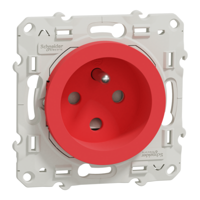 Odace - prise de courant - 2P+T d�trompage & �clipses - fran�aise - rouge - brillant - fixation par vis - Raccordement : 1 x 1,5�2 x 4 mm� souple / rigide / multibrin - bornes � vis - 16 A - 250 VCA 50 Hz - NF - IK04 IP21D