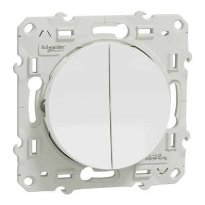 Odace - Double va-et-vient - blanc (RAL 9003) - brillant - Fixation par vis - 6 bornes sans vis - 10 AX - 250 V CA 50 Hz - IK04 - IP21 D - couvercle de protection peinture - Certifi� NF