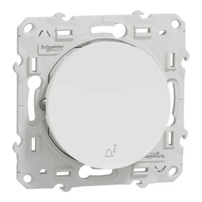 Odace - bouton-poussoir - symbole de cloche - blanc (RAL 9003) - brillant - Fixation par vis - 2 bornes sans vis - 10 A - 250 V CA 50/60 Hz - IK04 - IP21 D - couvercle de protection peinture - Certifi� NF